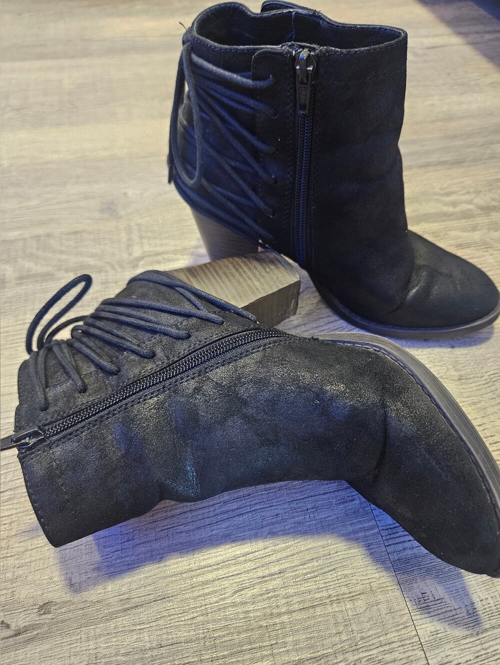 Madden Girl Women's Black Suede Ankle Boots With Lace Detail & Side Zip Size 8